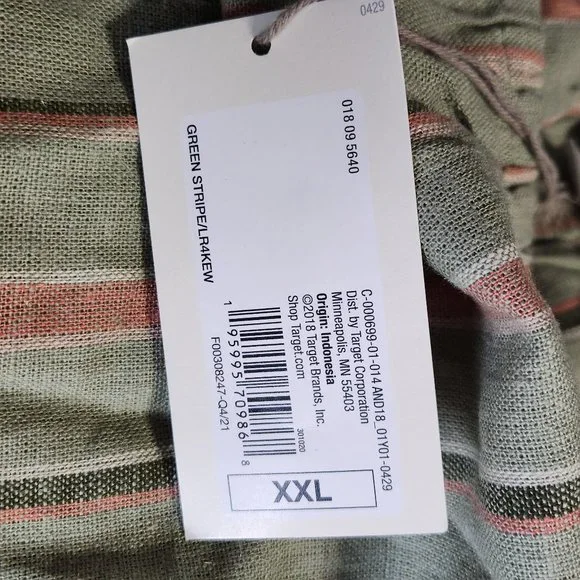 Women's Easy Linen Tank Dress - A New Day™ Green Striped XXL w/ pockets! nwt - Picture 5 of 7